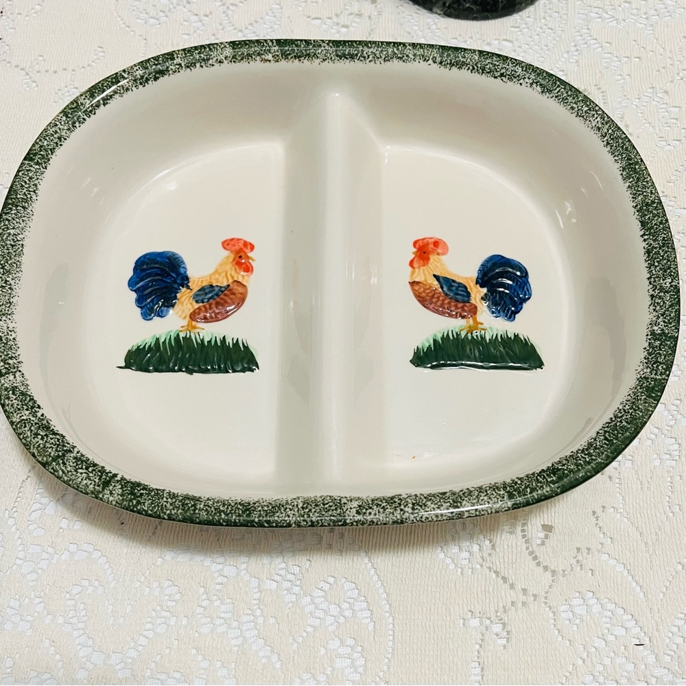 Vintage Rooster Divided Serving Dish